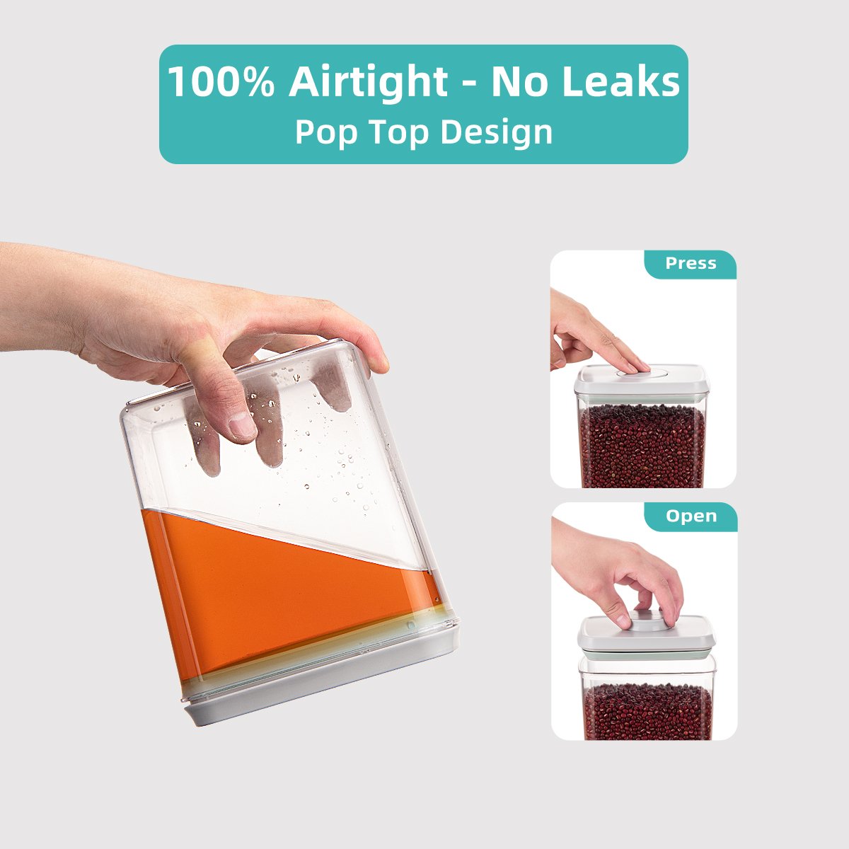 Pop Airtight Food Storage Containers with Lids 3 Pcs Stackable One Button Opening Food Containers Kitchen Pantry Organization