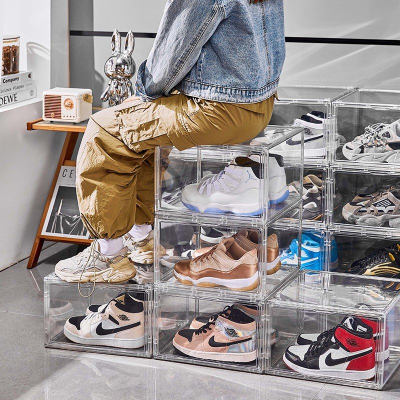 Acrylic transparent shoe box aj sneaker drawer storage box cabinet thickened magnetic absorption anti-oxidation moisture-proof