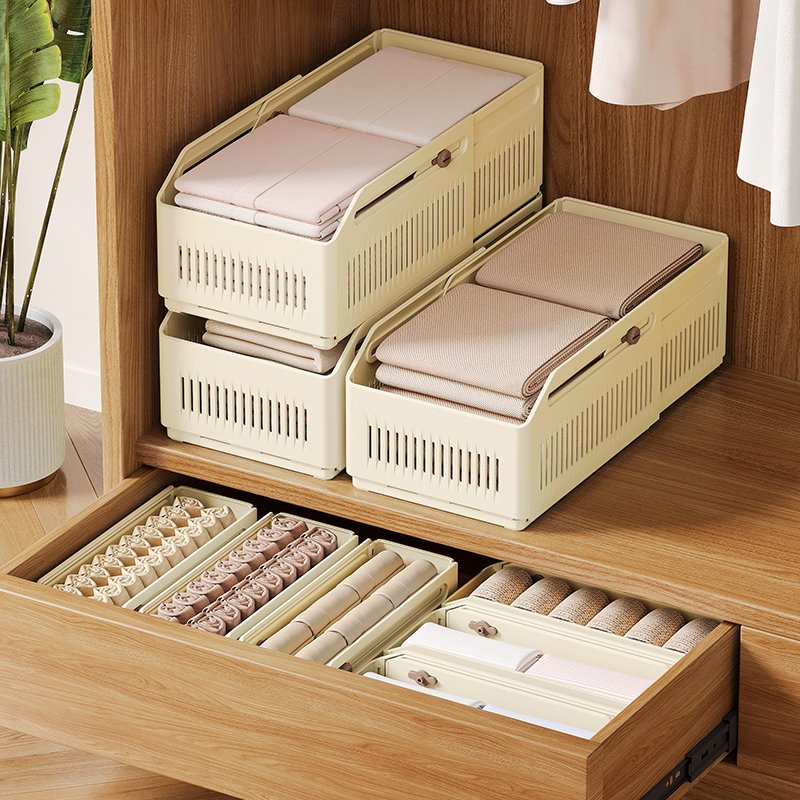 Retractable Plastic Storage Shelf Stackable Cabinet Organizer With Desktop And Drawer