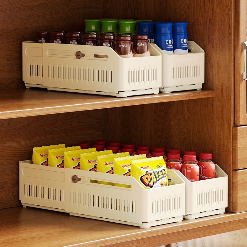 Retractable Plastic Storage Shelf Stackable Cabinet Organizer With Desktop And Drawer
