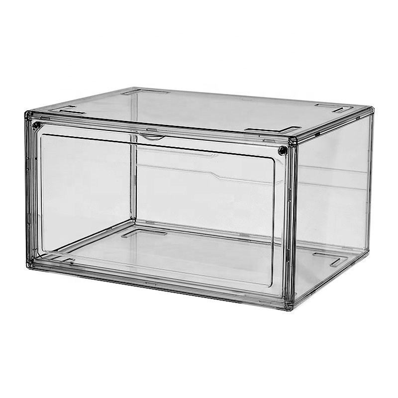 Modern Design Bedroom Plastic Drop Front Shoe Box Stackable Shoe Organizer Foldable Clear Basketball Shoe Sneaker Storage Box