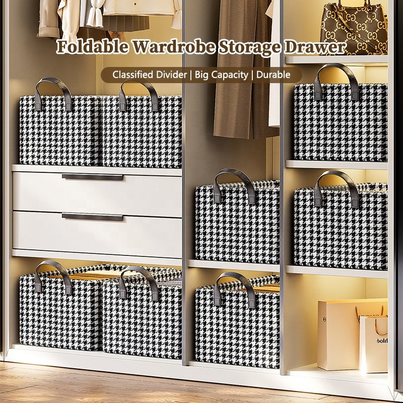 Houndstooth Foldable Drawer Storage Box For Jeans Clothes Closet Divider Washable Storage Bin Wardrobe Clothes Organizer Price