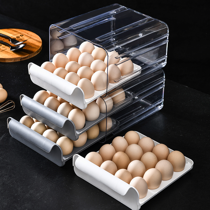 32-Grid Double-Layer Stackable Rectangle Plastic Egg Storage Box House Kitchen Food Grade Container for Refrigerator