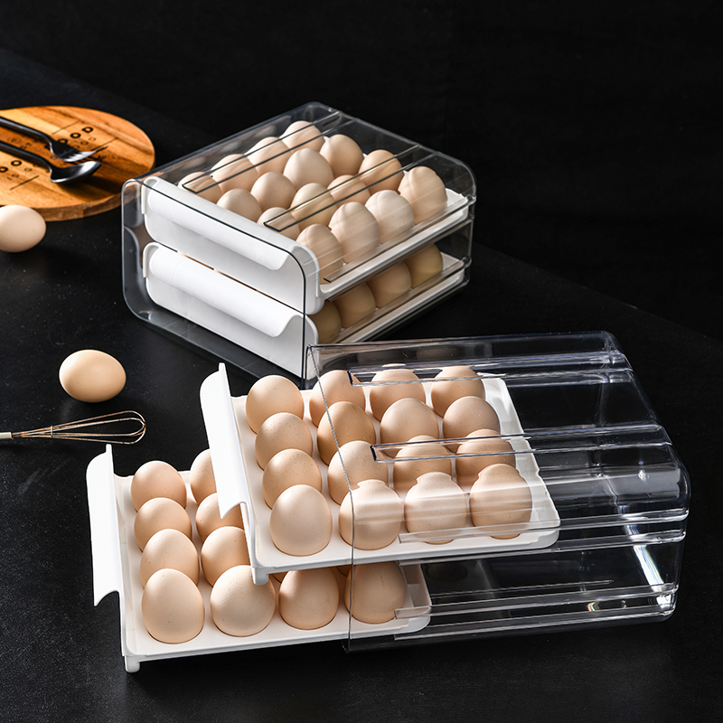 32-Grid Double-Layer Stackable Rectangle Plastic Egg Storage Box House Kitchen Food Grade Container for Refrigerator