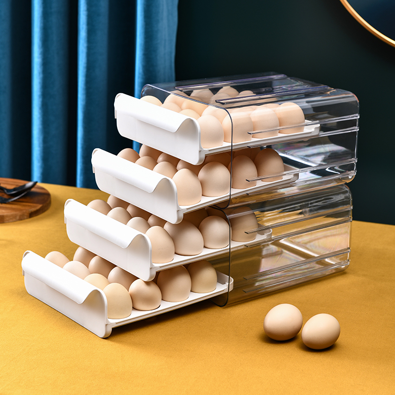 32-Grid Double-Layer Stackable Rectangle Plastic Egg Storage Box House Kitchen Food Grade Container for Refrigerator