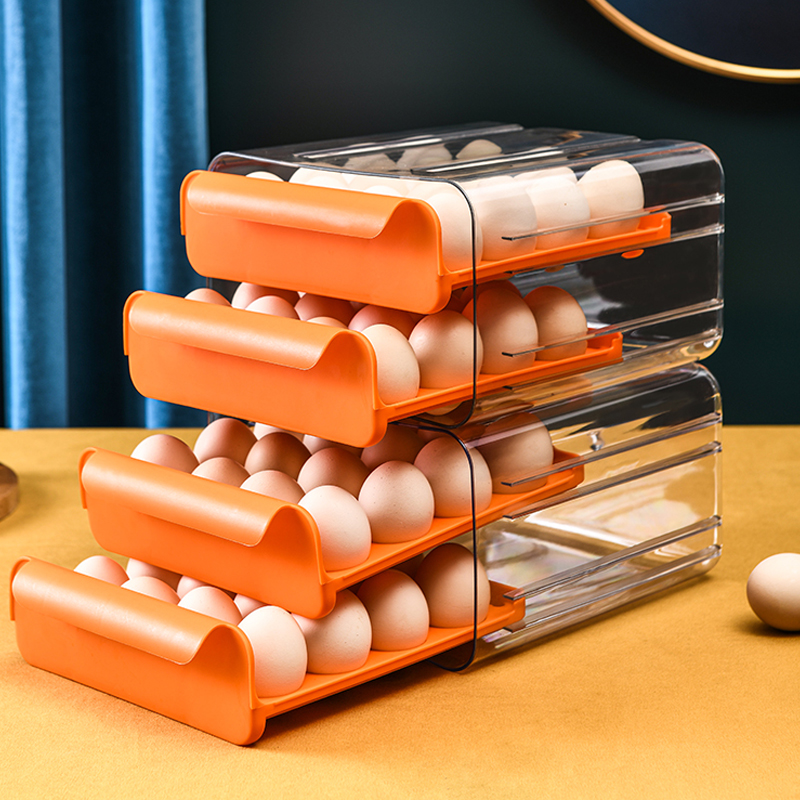 32-Grid Double-Layer Stackable Rectangle Plastic Egg Storage Box House Kitchen Food Grade Container for Refrigerator
