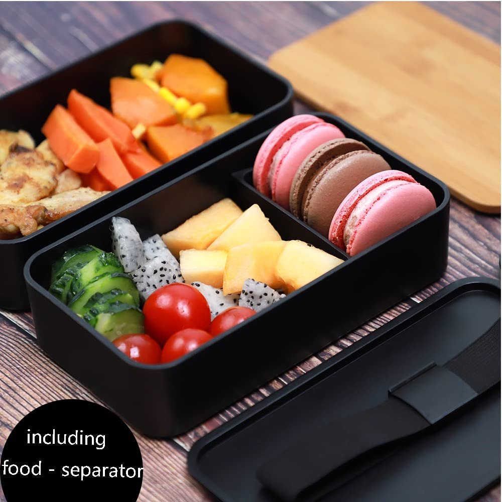 Japanese Style Container Food Storage Two Layer Bento Lunch Box with Bamboo Lid