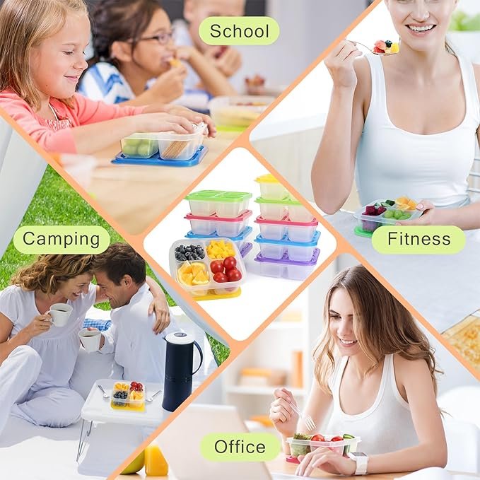 DS1549 Reusable 4-Compartment Food Containers Snack Containers Lunch Bento Box Seal Meal Prep Containers Plastic Bento Snack Box