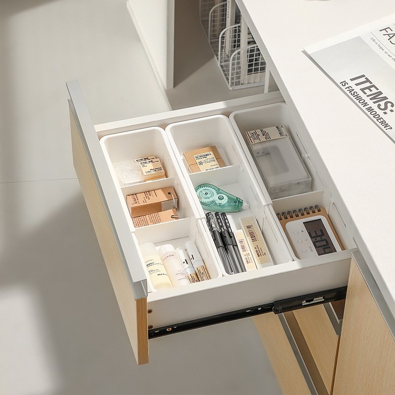 Functional Foldable Retractable Drawer Storage Box Cutlery Organizer with Divider for Household Cosmetics Stationery Medicine