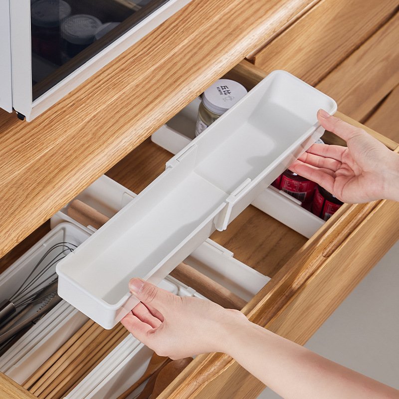 Functional Foldable Retractable Drawer Storage Box Cutlery Organizer with Divider for Household Cosmetics Stationery Medicine