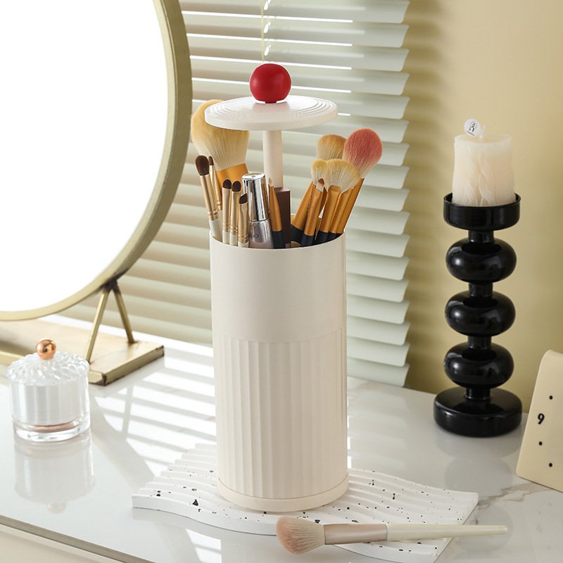 Automatic lifting makeup brush holder organizer dust proof cosmetics storage box multi desktop organizer for eyebrow pencil