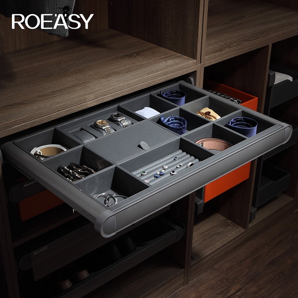 ROEASY Bedroom closet pull out drawer wardrobe accessories organizer storage boxes jewellery box leather wardrobe jewelry box