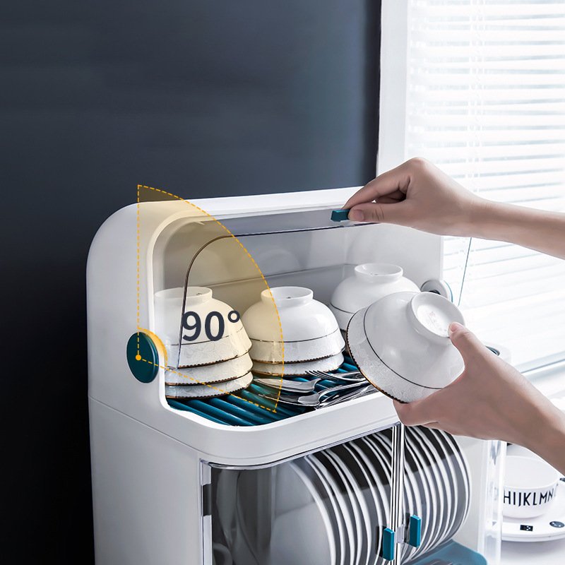 2-Layer Tableware Storage Box Dish Rack With Lid Cups Spoon Storage Draining Rack Plastic Kitchen Cupboard Organization