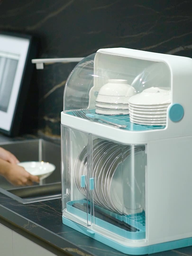 2-Layer Tableware Storage Box Dish Rack With Lid Cups Spoon Storage Draining Rack Plastic Kitchen Cupboard Organization
