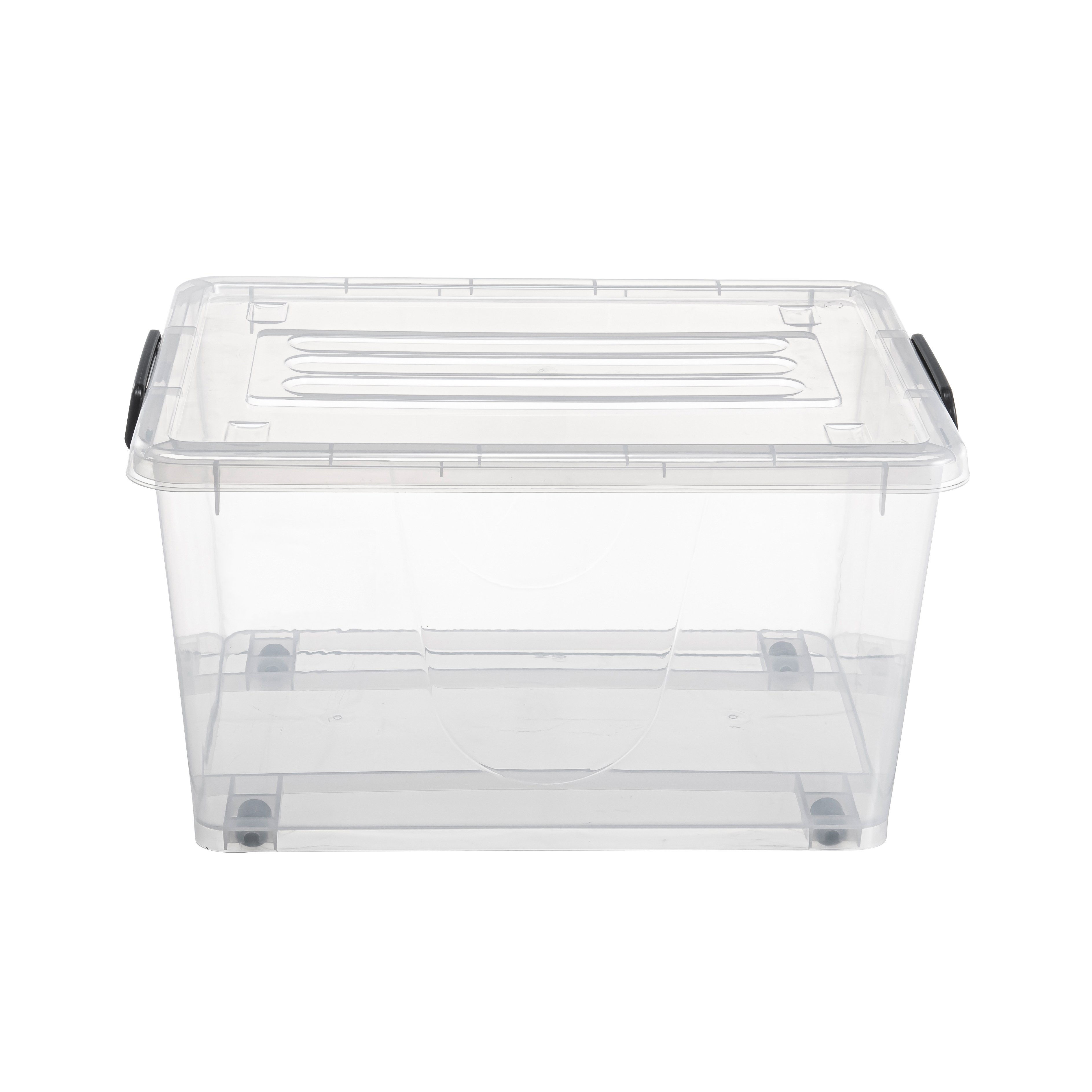 42L transparent stackable clear plastic storage box with wheels