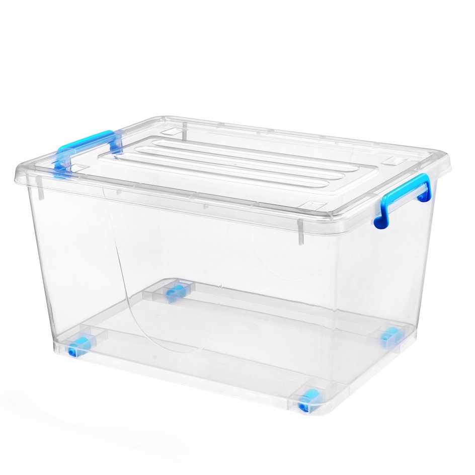 42L transparent stackable clear plastic storage box with wheels