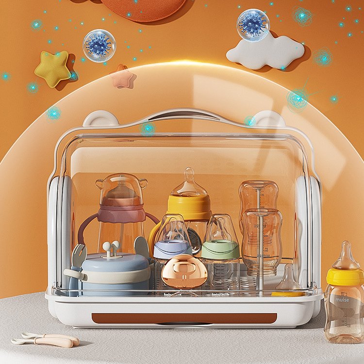 Sesame Transparent Plastic Organizer Multifunctional Baby Bottle Storage Box with Handle Single Tier Standing Type for Tableware