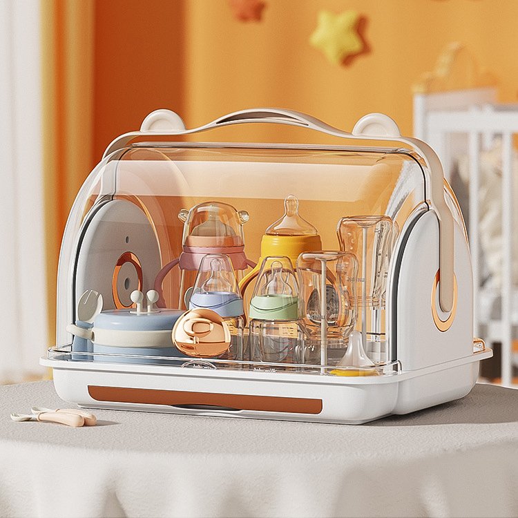 Sesame Transparent Plastic Organizer Multifunctional Baby Bottle Storage Box with Handle Single Tier Standing Type for Tableware