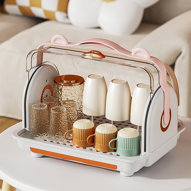 Sesame Transparent Plastic Organizer Multifunctional Baby Bottle Storage Box with Handle Single Tier Standing Type for Tableware