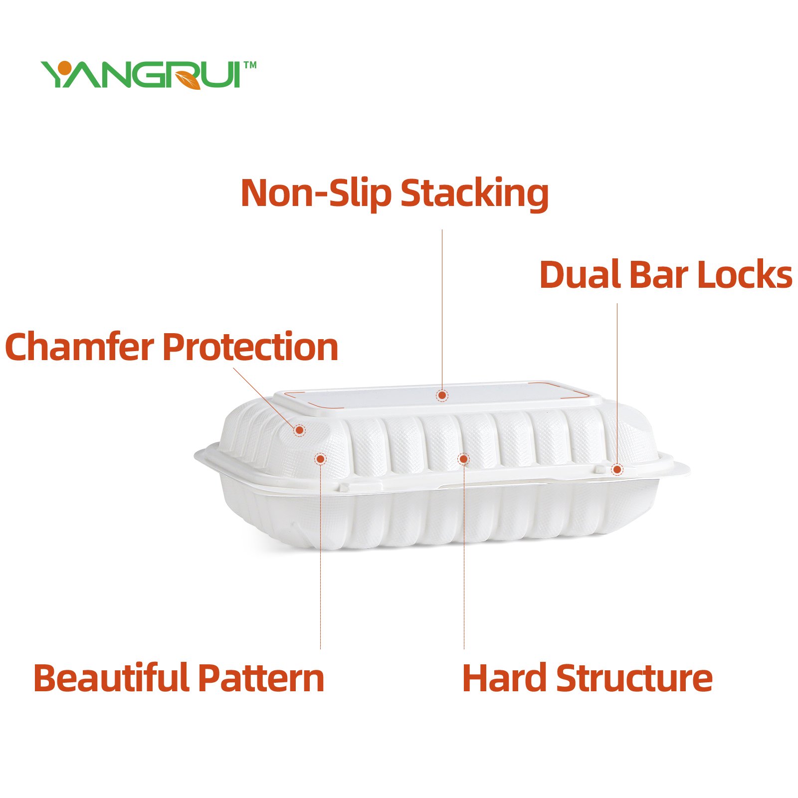 YANGRUI 206 27oz Retangular Clamshell Plastic To Go Food Containers MFPP Hot Selling Biodegradable Reusable Takeout Boxes