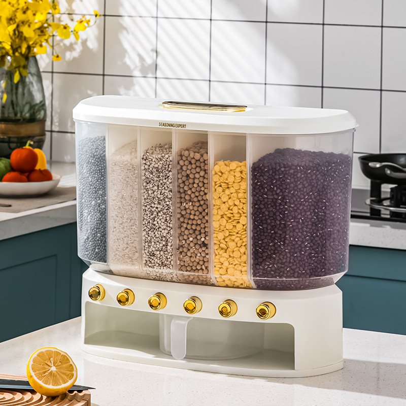 New PP Plastic 10kg Rice Cereal Grain Dispenser Dry Food Storage Container Box Bucket Organizer With Measuring Cup For Kitchen