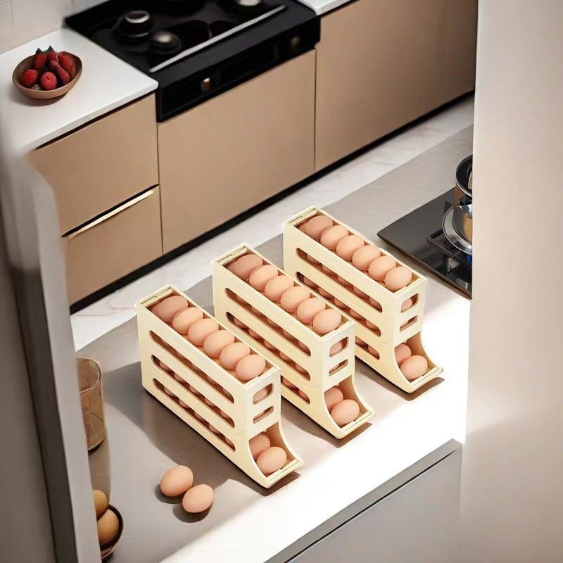 New Arrival Kitchen Accessory Automatic Egg Storage Box 4-Layer Automatic 30 Rolling Egg Dispenser Egg Holder For Fridge
