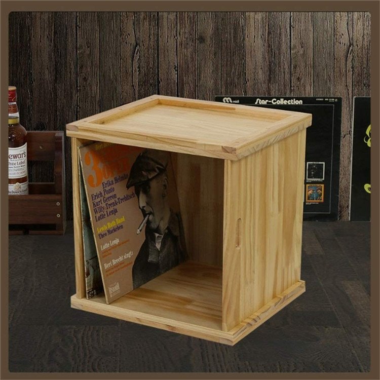 Record Storage Box Wooden Vintage Vinyl Record Organizer Case