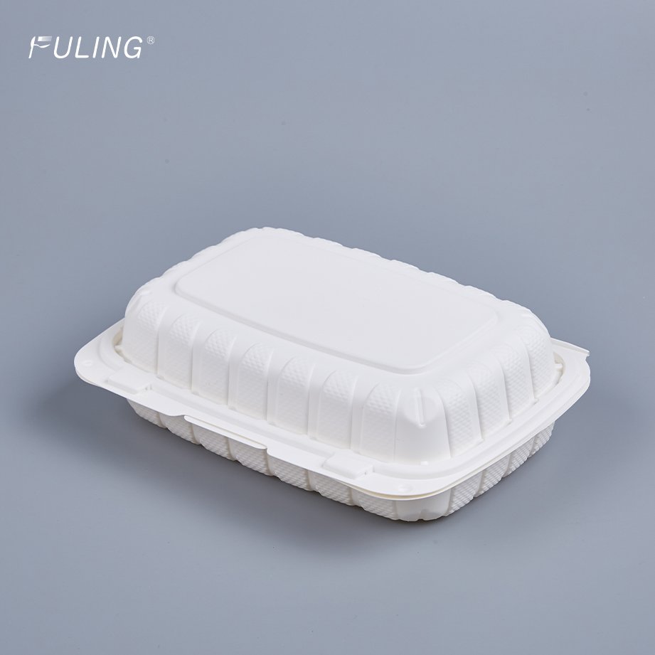 FULING 9x6x3 Inch Food Box White Hinged Container Disposable Clamshell Take Out Container MFPP To Go Box