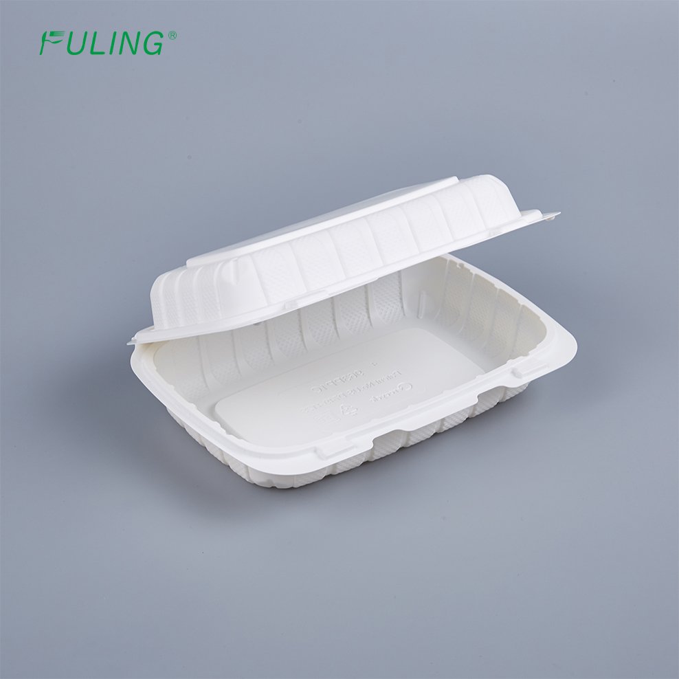 FULING 9x6x3 Inch Food Box White Hinged Container Disposable Clamshell Take Out Container MFPP To Go Box