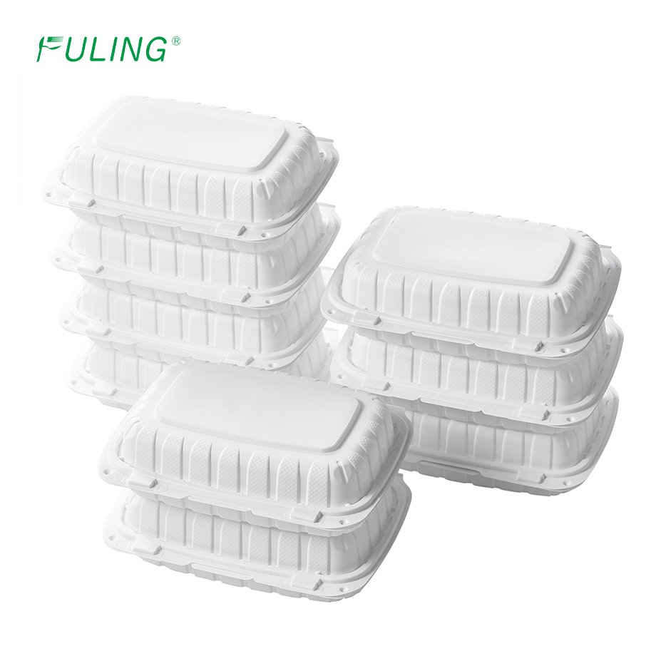 FULING 9x6x3 Inch Food Box White Hinged Container Disposable Clamshell Take Out Container MFPP To Go Box