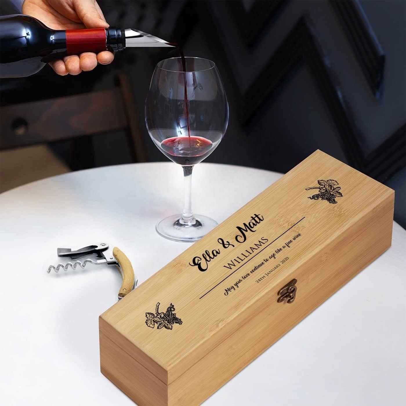 TZYC Custom pattern LOGO luxury Wine bottle storage box 4 pcs Accessories Gift Boxes Tools Bamboo Wine Box