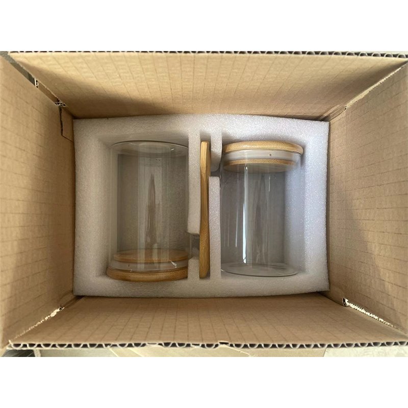 Glass spice bamboo lid storage jar sealed household tea jar with spoon kitchen food storage container