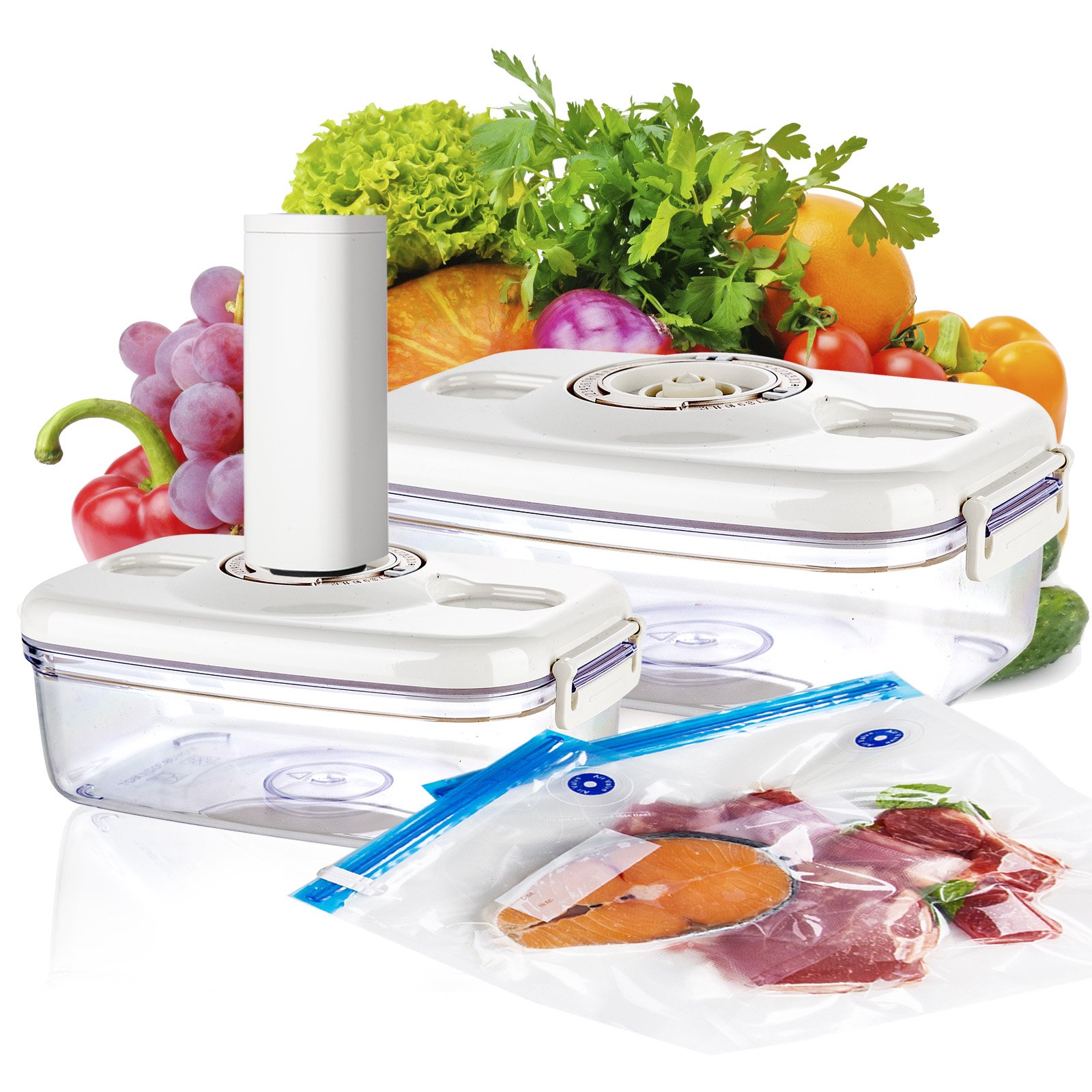 with Lids Rectangle Round Vacuum-Sealing Box with Automatic Vacuum Air Pump Set Airtight Storage Box Food Storage Container