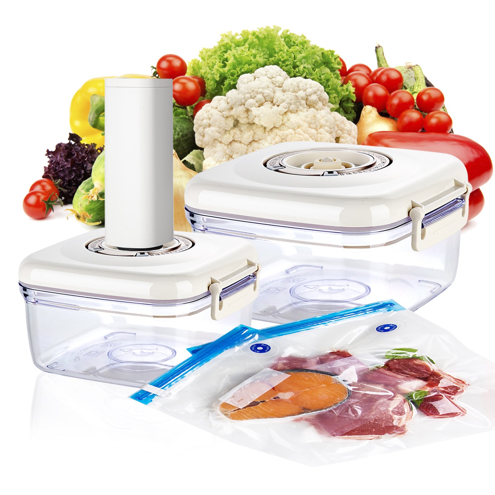 with Lids Rectangle Round Vacuum-Sealing Box with Automatic Vacuum Air Pump Set Airtight Storage Box Food Storage Container