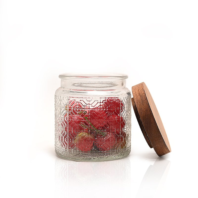 New Arrival Wide Mouth Empty Cylinder Pickles Glass Food Storage Honey Jar with Wooden Lids