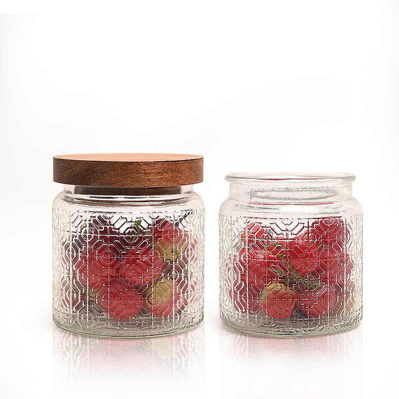 New Arrival Wide Mouth Empty Cylinder Pickles Glass Food Storage Honey Jar with Wooden Lids