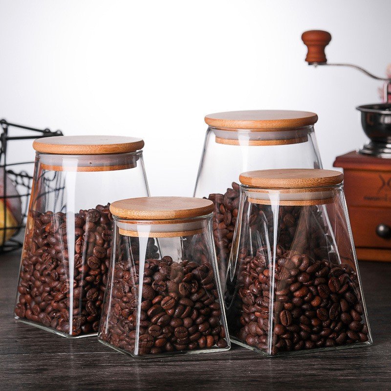 Transparent Square Borosilicate Glass Storage Food Jar With Bamboo Wooden Lid