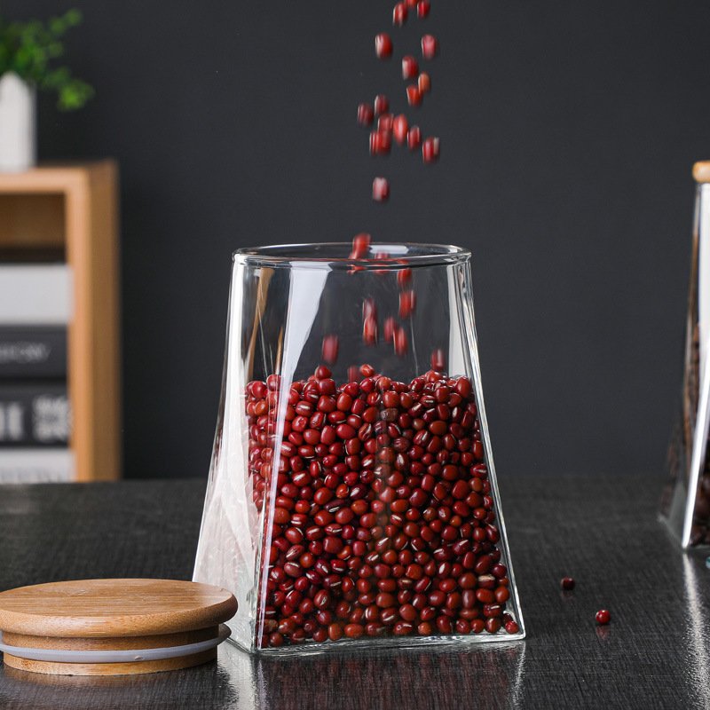 Transparent Square Borosilicate Glass Storage Food Jar With Bamboo Wooden Lid
