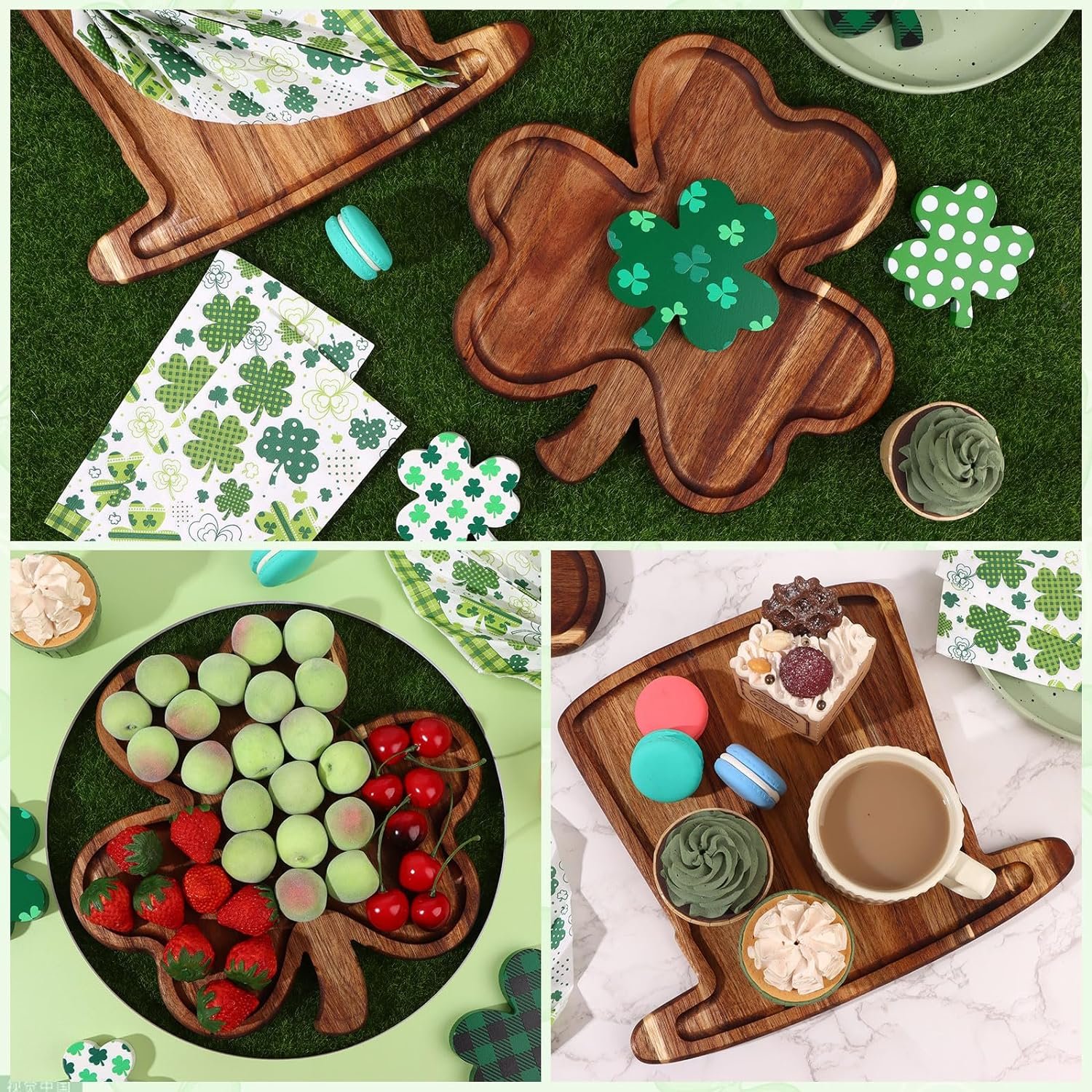 2-piece 3-leaf straw hat shaped wooden tray Cutting board appetizer platter suitable for deli cheesecake Fruit bread snack