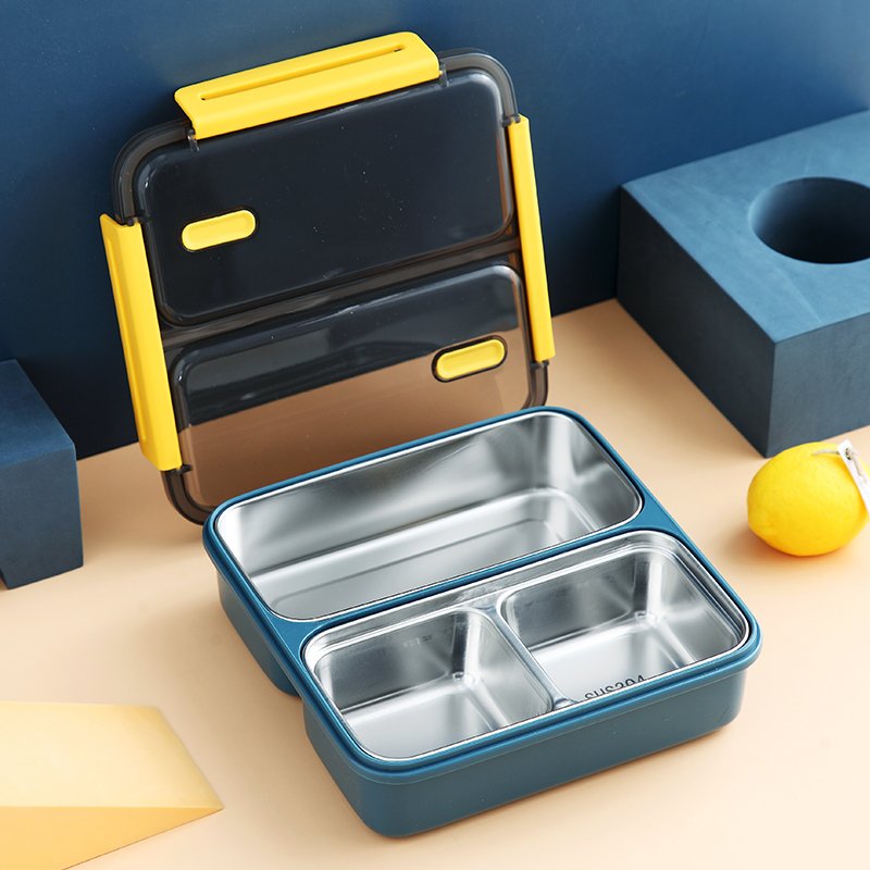 ES117 ESCART top seller food grade 304 stainless steel bento box with 3 compartments metal silicone seal ring square lunch box