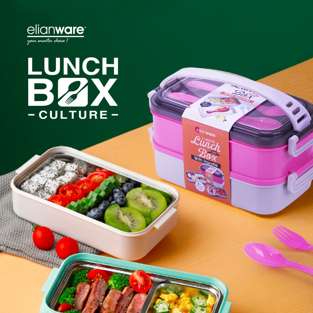 Elianware Eco Friendly High Quality 650ML & 450ML BPA Free Plastic Bento Lunch Box with Utensils Fork & Spoon