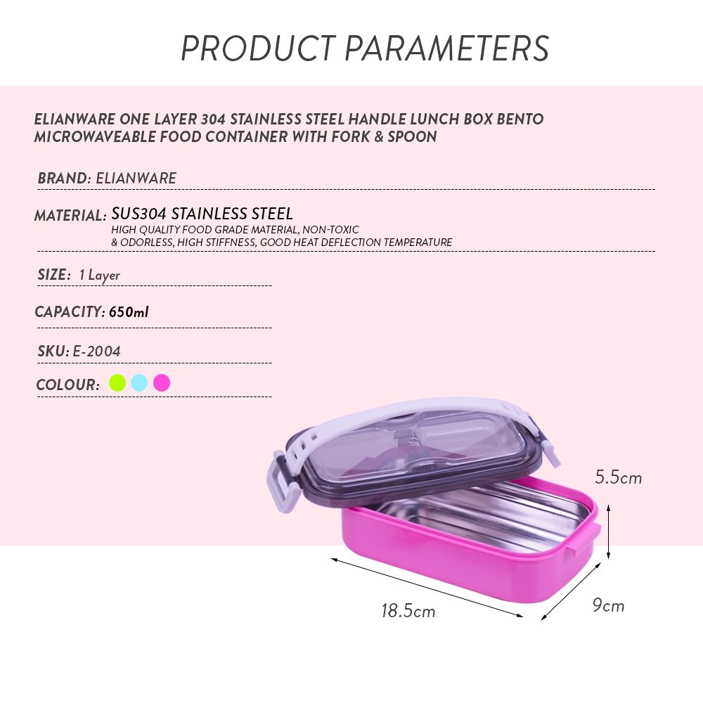 Elianware Eco Friendly High Quality 650ML & 450ML BPA Free Plastic Bento Lunch Box with Utensils Fork & Spoon