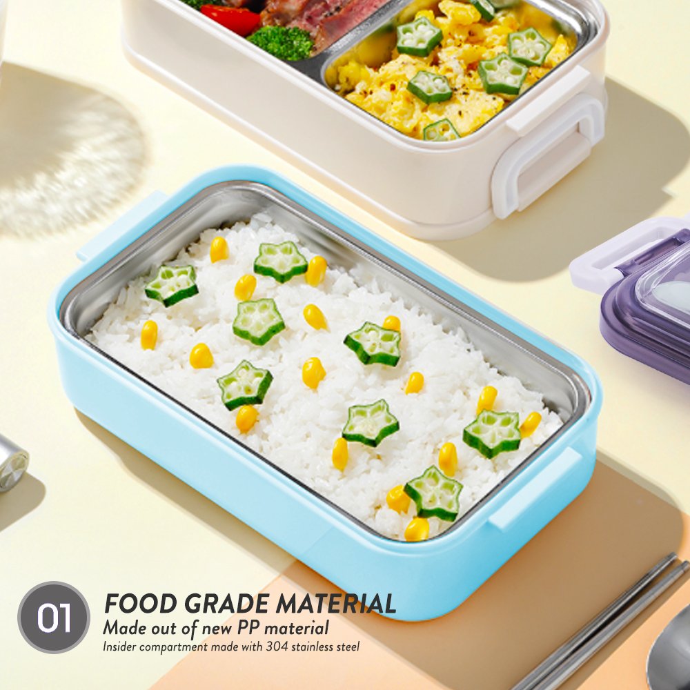 Elianware Eco Friendly High Quality 650ML & 450ML BPA Free Plastic Bento Lunch Box with Utensils Fork & Spoon