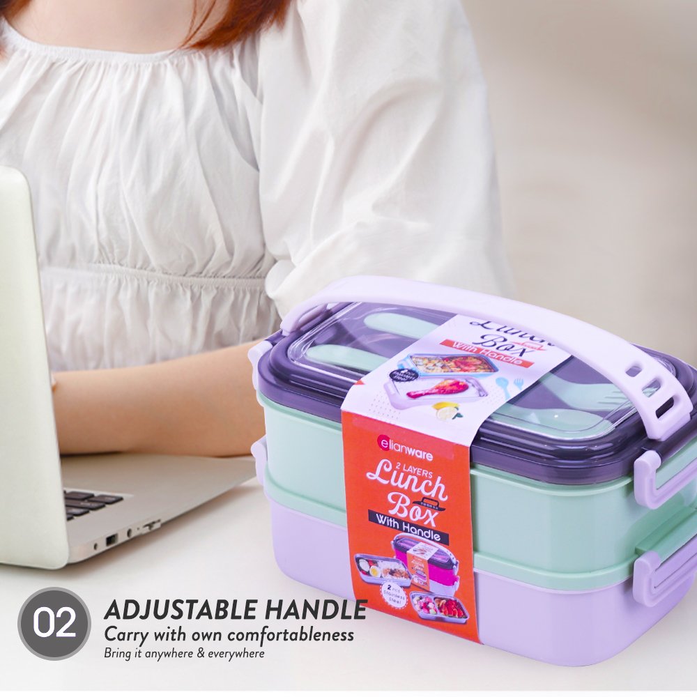 Elianware Eco Friendly High Quality 650ML & 450ML BPA Free Plastic Bento Lunch Box with Utensils Fork & Spoon