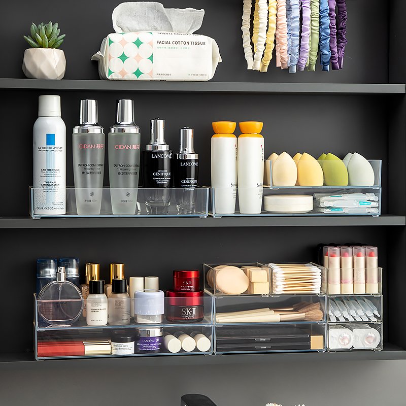 Multifunctional transparent plastic cosmetics storage box desktop finishing artifact desktop storage and organization