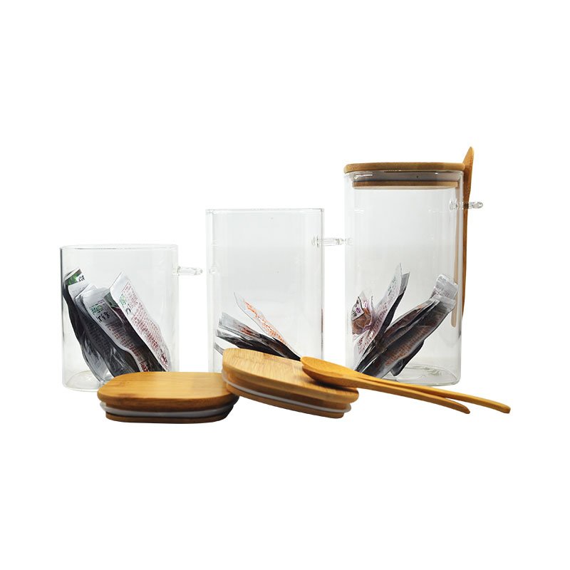 bamboo lid spice jars wholesale large clear glass pantry kitchen cereal food storage containers set with lids