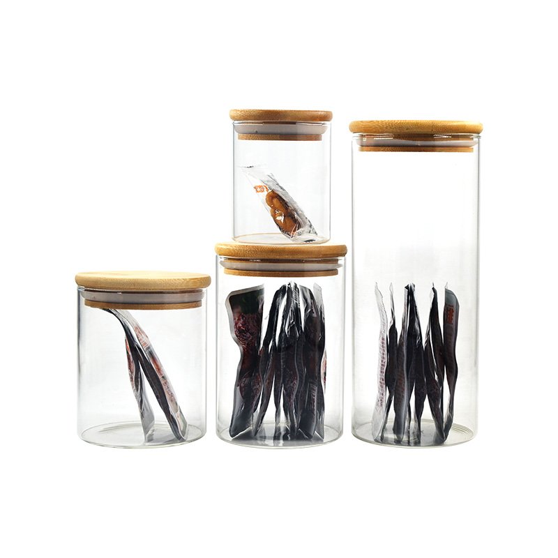 bamboo lid spice jars wholesale large clear glass pantry kitchen cereal food storage containers set with lids