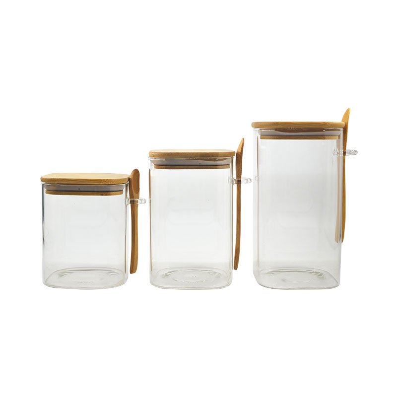 bamboo lid spice jars wholesale large clear glass pantry kitchen cereal food storage containers set with lids