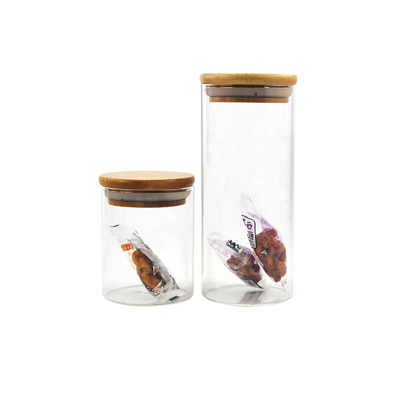 bamboo lid spice jars wholesale large clear glass pantry kitchen cereal food storage containers set with lids