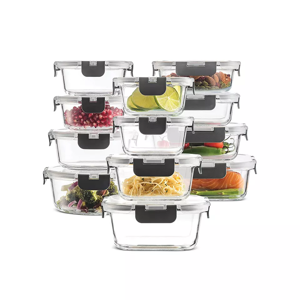 High quality premium Microwave Oven Safe glass food container leakproof bento lunch box meal prep storage